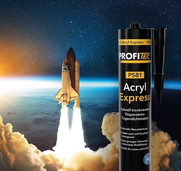 P581 Acryl Express Ein Space Shuttle fliegt ins Weltall. Viel Rauch. Im Vordergrund der P581 Acryl Express